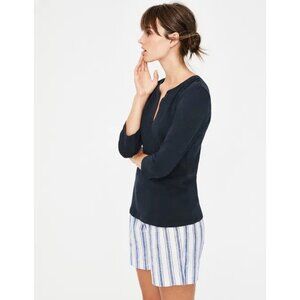 Boden Womens The Cotton Notch Tee Navy Blue 3/4 Sleeve V-Neck Shirt Size Small